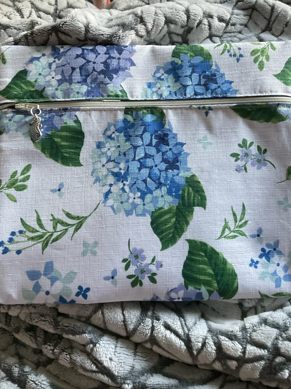 Handmade Cosmetic Bag/Carry-All Bag. Pretty Floral Print. Zip Closure.10 x 8.5”